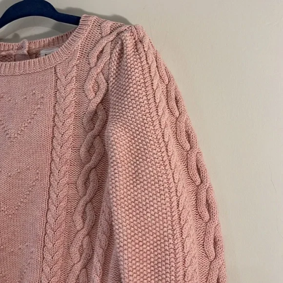 BABY GAP 18-24mo Toddler Girl Cable Knit Sweater Hearts Pale Pink Cotton EUC - Picture 5 of 8